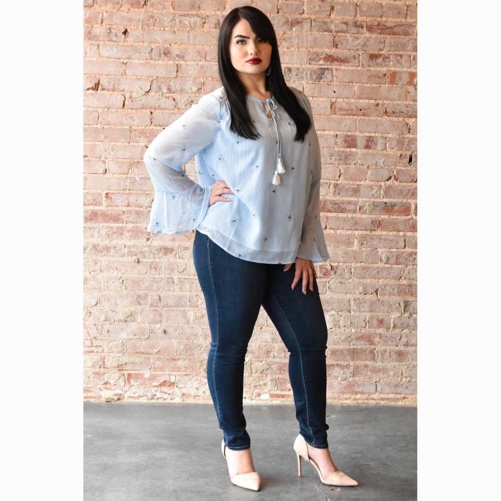 Plus Size Curvy (1X, 2X, 3X) Pale Blue Blouse